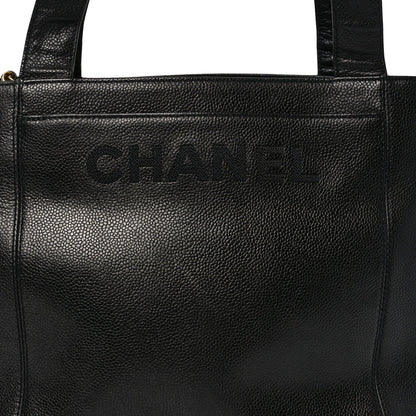 Caviar Embroidered Logo Shoulder Bag Black