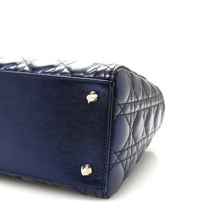 Metallic Calfskin Cannage Medium Lady Dior Blue