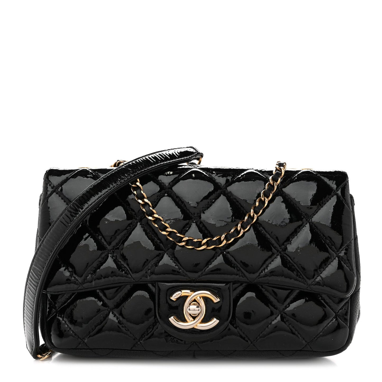 Patent Goatskin Quilted Small CC Eyelet Flap Black