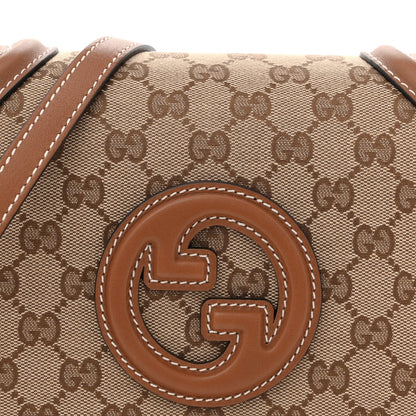 GG Monogram Calfskin Medium Blondie Top Handle Bag Beige Dark Brown