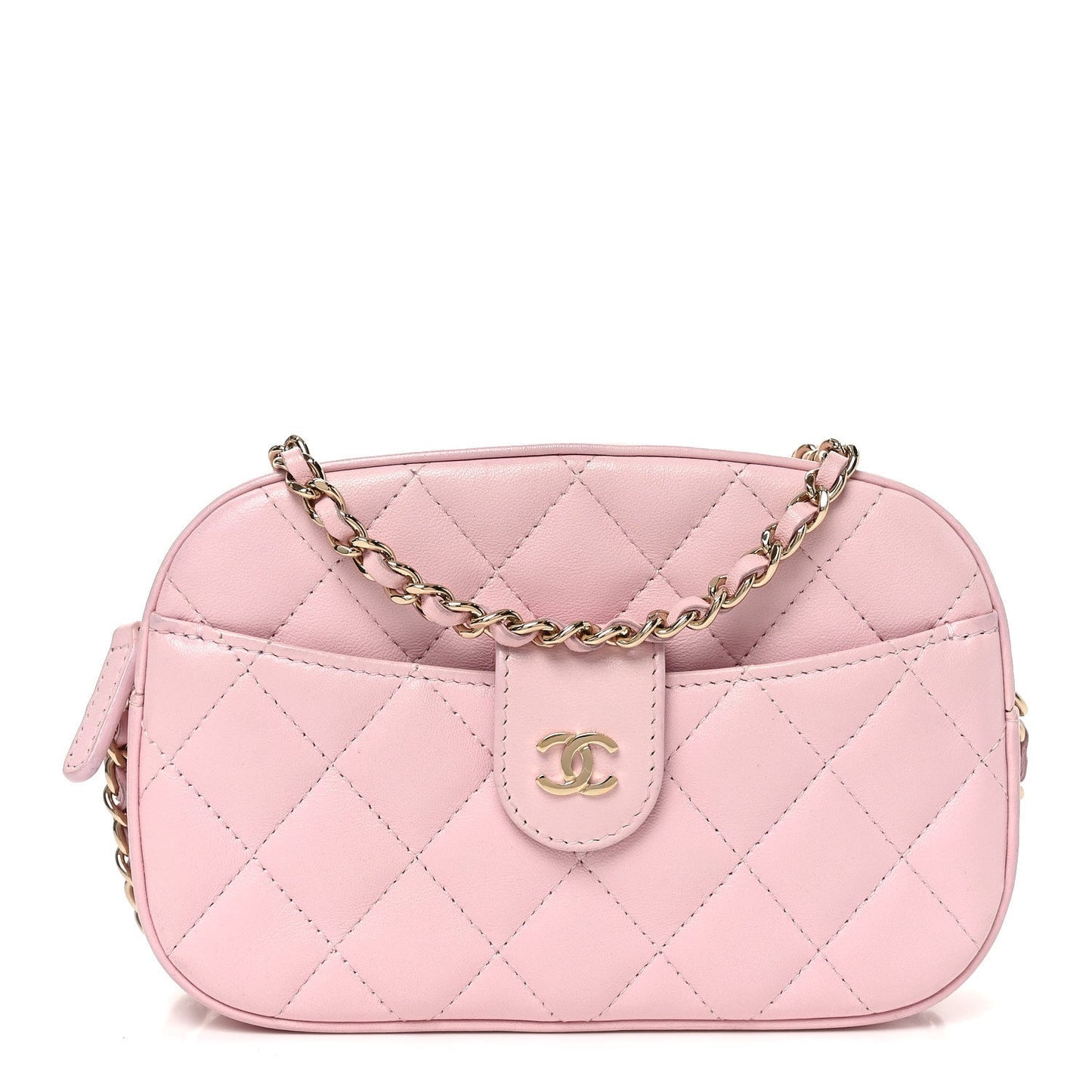 Lambskin Quilted Chain Camera Bag Light Pink