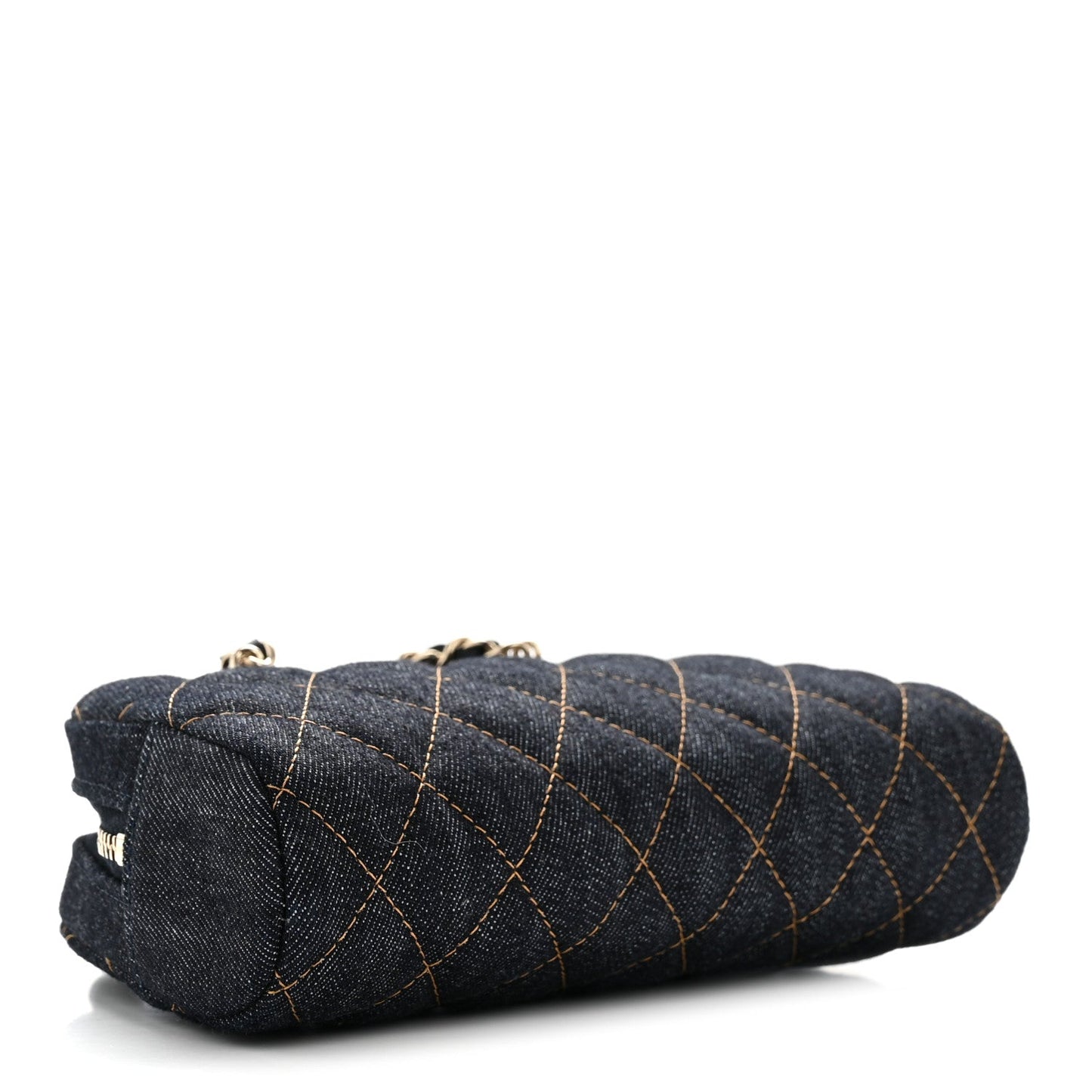 Denim Quilted Clutch With Chain Dark Blue Orange