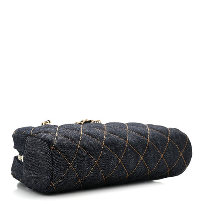 Denim Quilted Clutch With Chain Dark Blue Orange