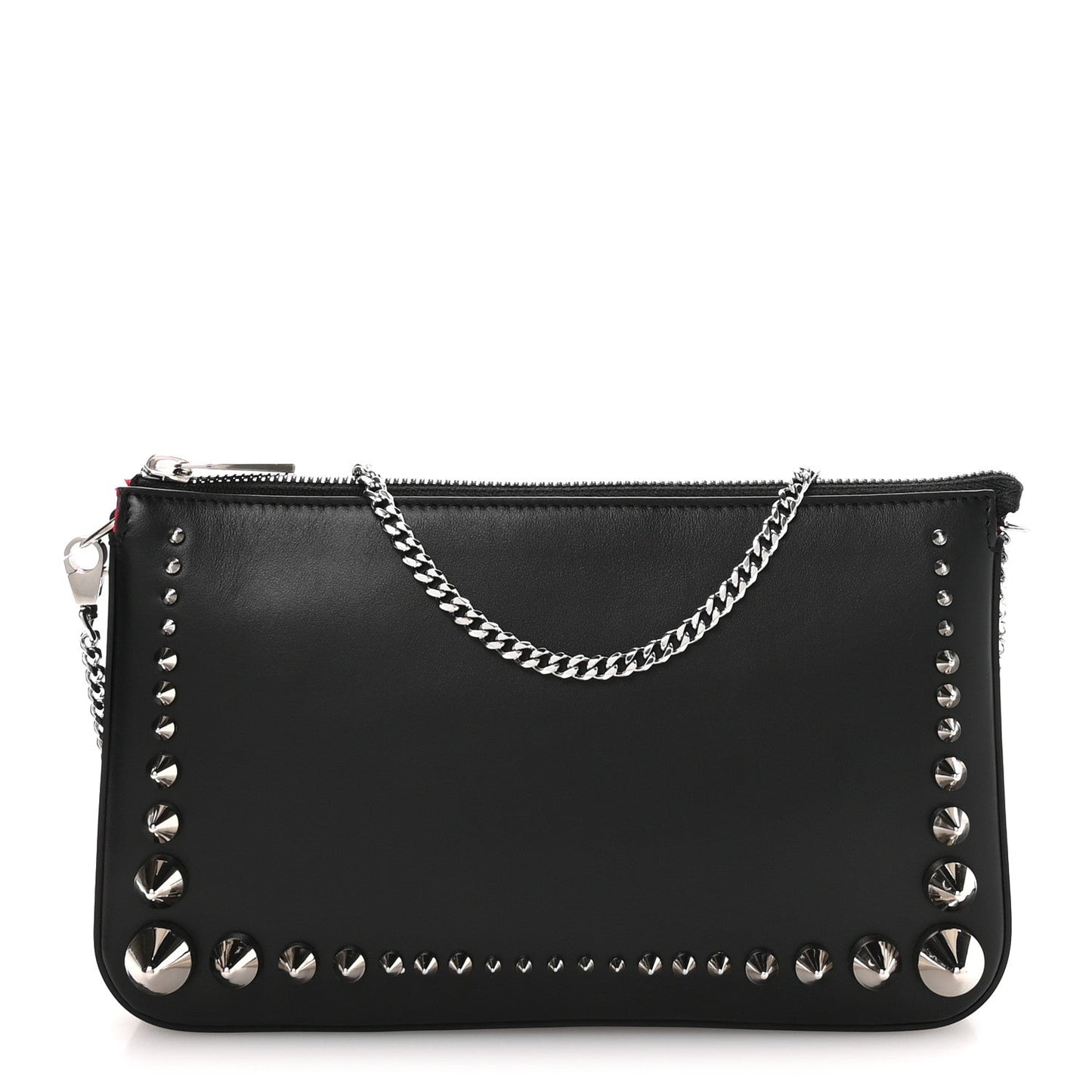 Calfskin Paris Spiked Loubila Chain Clutch Black