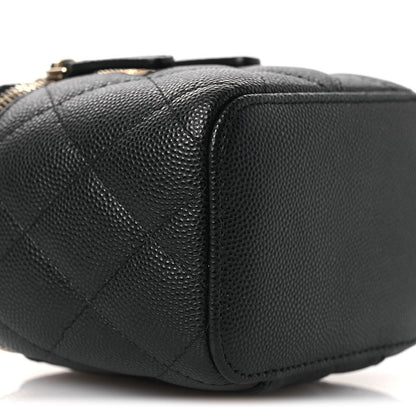 Caviar Quilted Tiny CC Mini Vanity Case With Chain Black