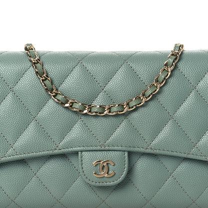 Caviar Quilted Phone Holder Wallet on Removable Chain Light Blue
