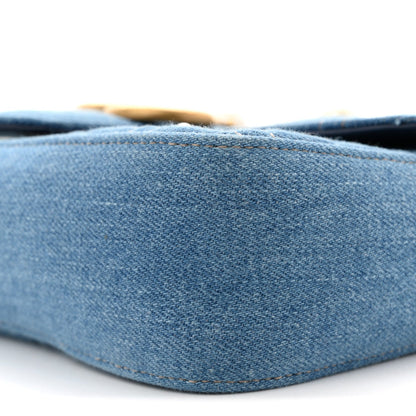 Denim Matelasse Pearl Studded Mini GG Marmont Shoulder Bag Blue
