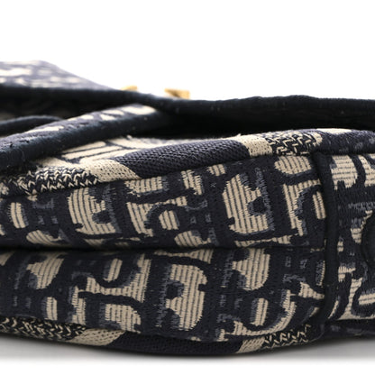 Oblique Embroidered Saddle Bag Blue