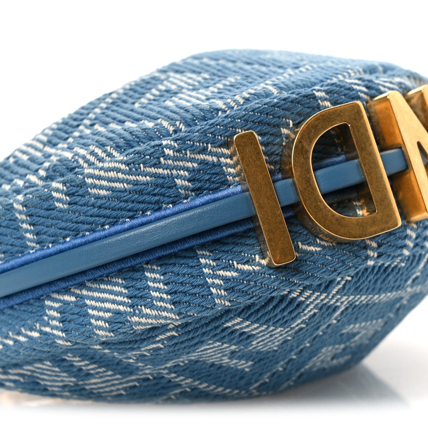 Denim Effect Fabric Jacquard FF Nano Fendigraphy Hobo Charm Blue