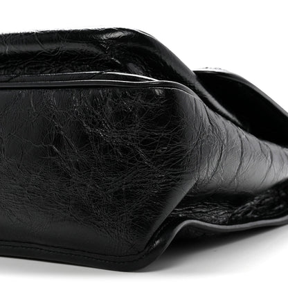 Crinkled Calfskin Matelasse Monogram Medium Niki Chain Satchel Black