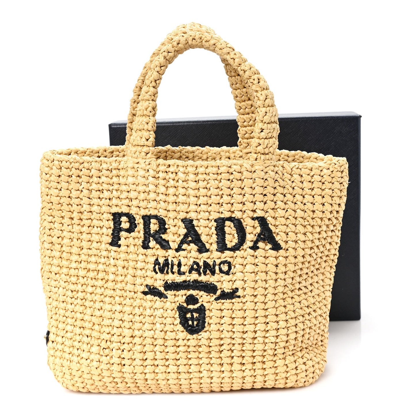 Yarn Raffia Effect Crochet Embroidered Small Logo Tote Naturale