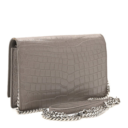 Calfskin Crocodile Embossed Kate Monogram Tassel Chain Wallet Fog