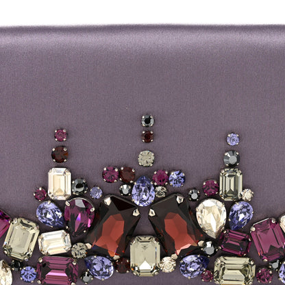 Satin Raso Crystal Embellished Clutch Mirtillo