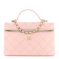 Caviar Quilted Top Handle Slim Vanity With Chain Light Pink