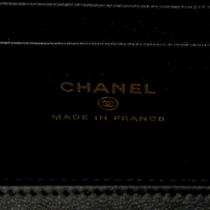 Lambskin Quilted Small Top Handle Vanity Case With Chain Black