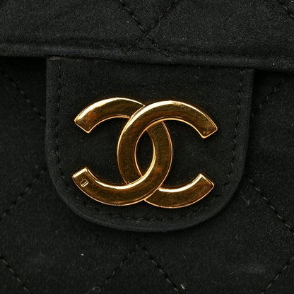 Suede Quilted Medium Single Flap Black