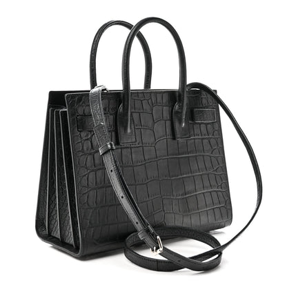 Calfskin Crocodile Embossed Baby Sac De Jour Black