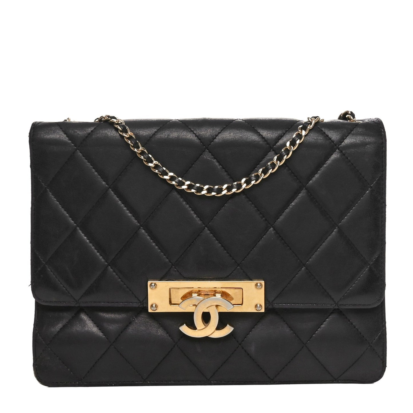 Lambskin Quilted Medium Golden Class Flap Black