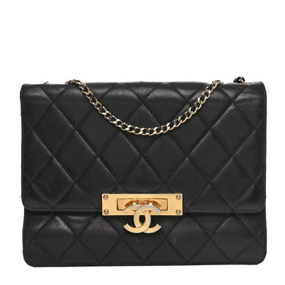 Lambskin Quilted Medium Golden Class Flap Black