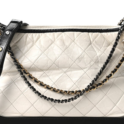 Aged Calfskin Quilted Large Gabrielle Hobo White Black