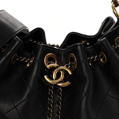 Calfskin Stitched Small Paris Rome Drawstring CC Bag Black