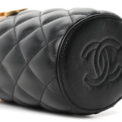 Lambskin Quilted Mini Crown Box Bag Black
