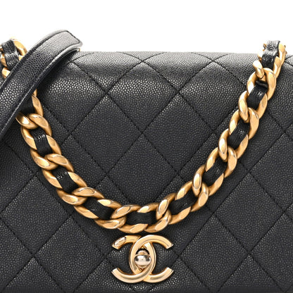 Caviar Quilted Small Fashion Therapy Flap Bag Navy Blue