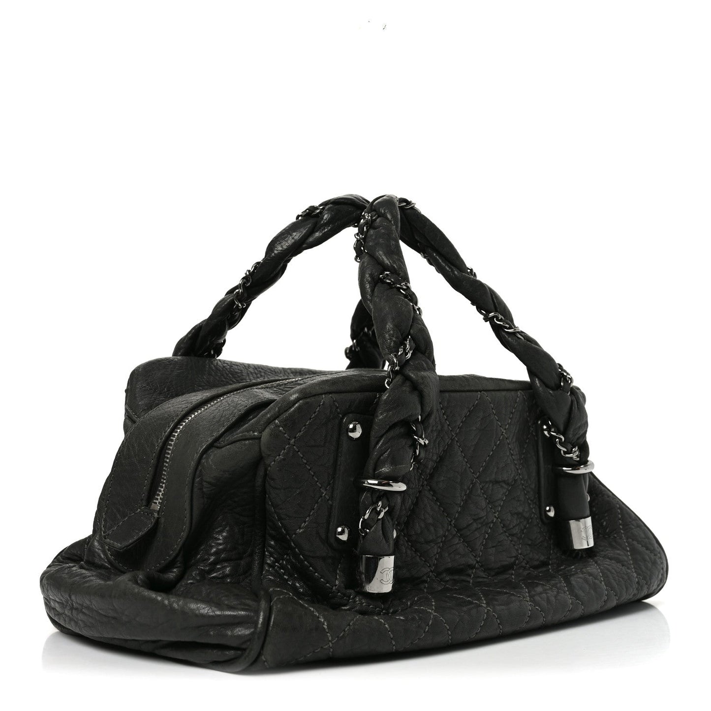 Distressed Lambskin Lady Braid Bowler Grey