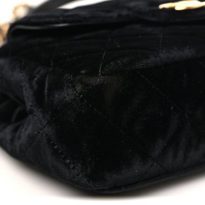 Velvet Quilted Small Wavy CC Hobo Black