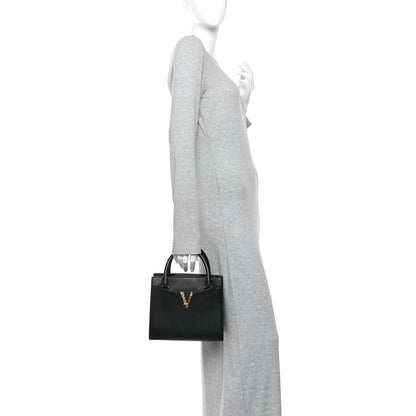 Grainy Calfskin Virtus Top Handle Tote Black