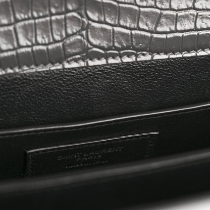 Calfskin Crocodile Embossed Medium Classic Monogram Cassandra Top Handle Fog