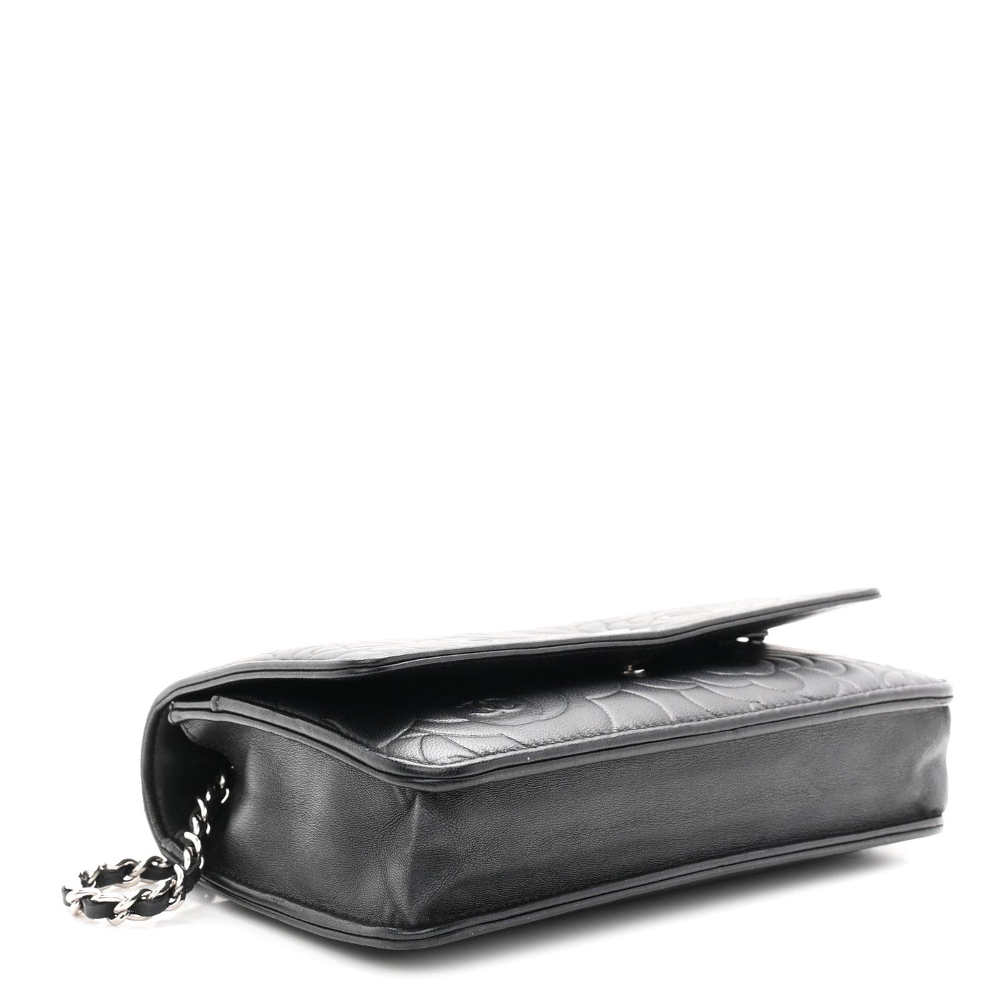 Lambskin Camellia Embossed Wallet On Chain WOC Black