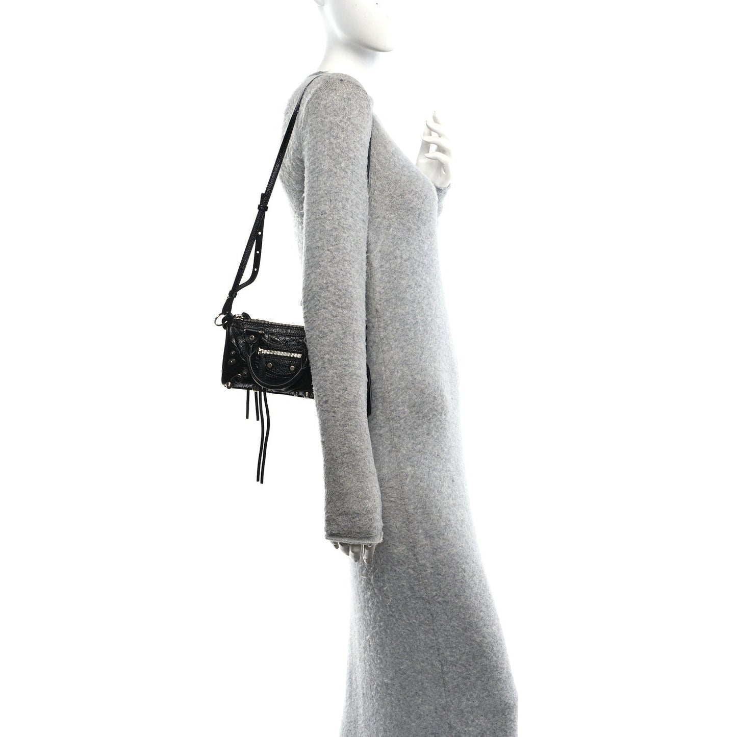 Agneau Arena Crystal Neo Nano Cagole Handbag Black