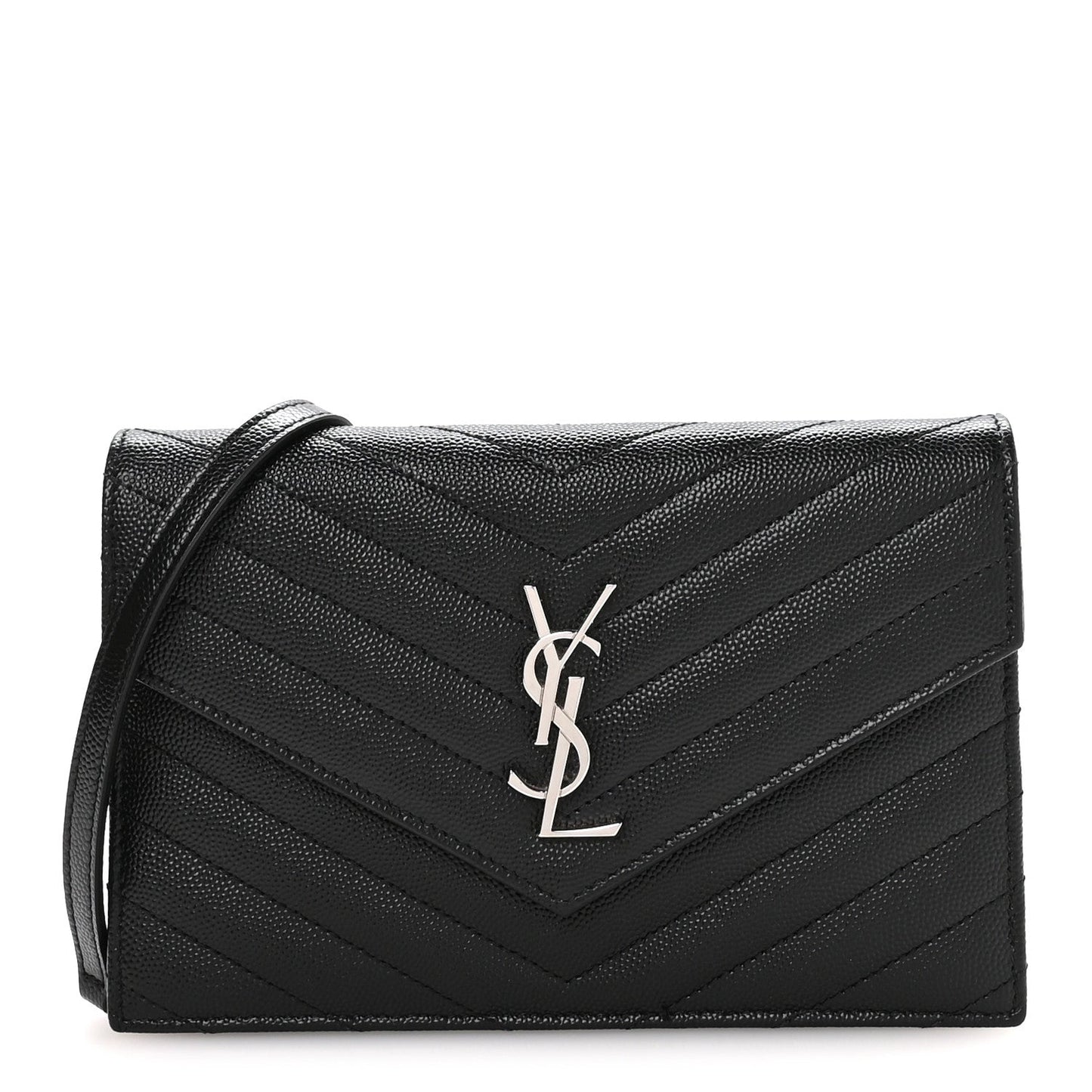 Grain De Poudre Matelasse Chevron Monogram Envelope Chain Wallet Black