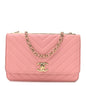Lambskin Chevron Quilted Trendy CC Wallet On Chain WOC Pink