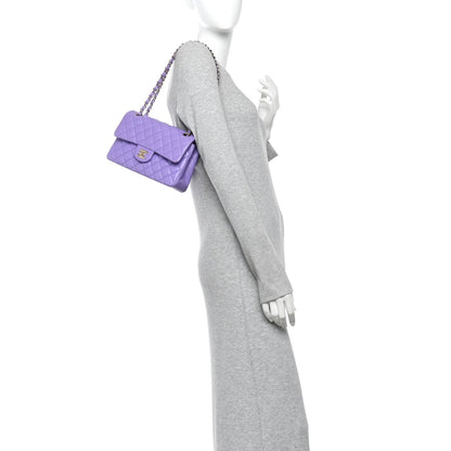 Caviar Quilted Small Double Flap Purple