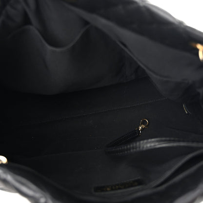 Lambskin Quilted Large Fluffy CC Shopping Tote Black