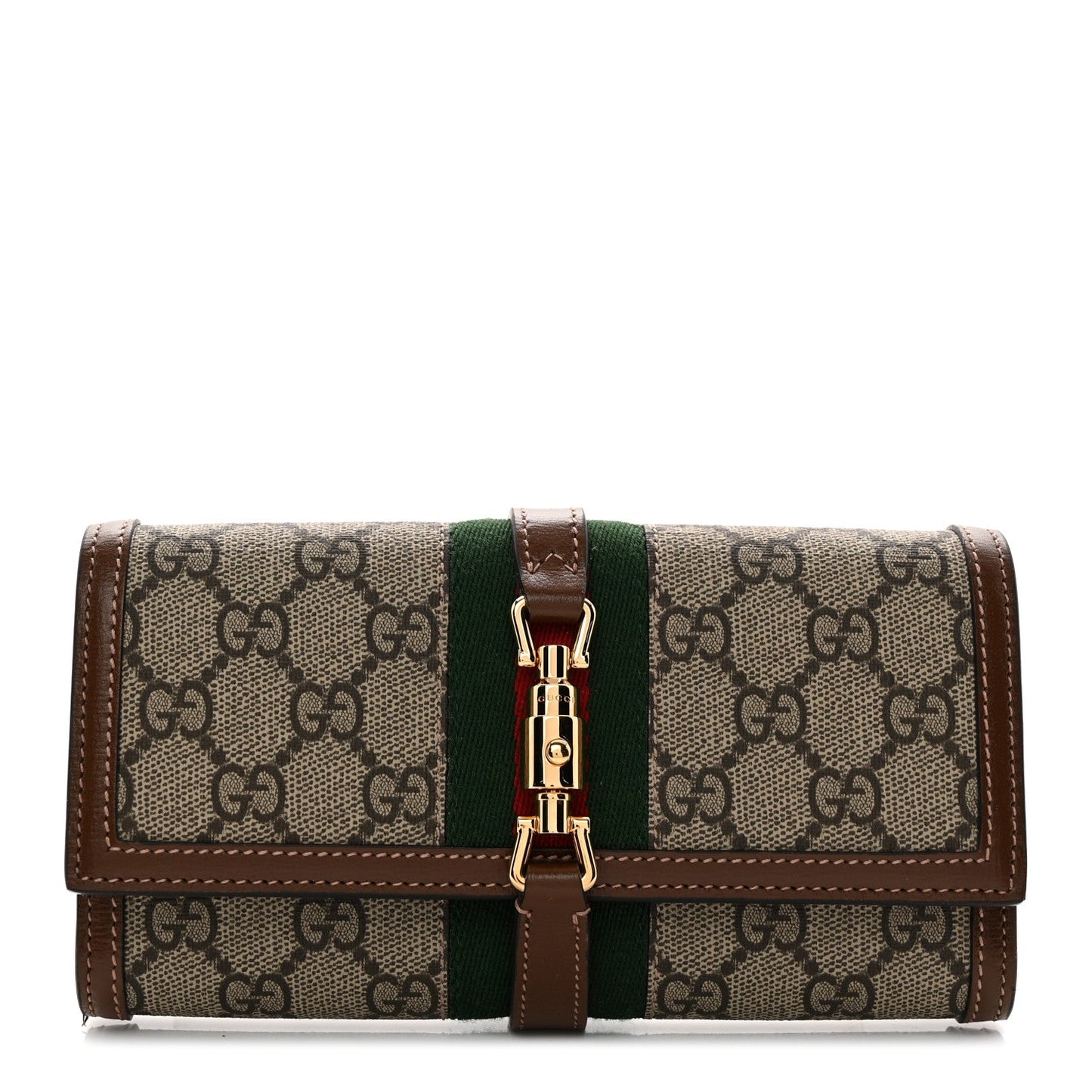 GG Supreme Monogram Azalea Calfskin Web Jackie 1961 Chain Wallet Beige Ebony Brown Sugar