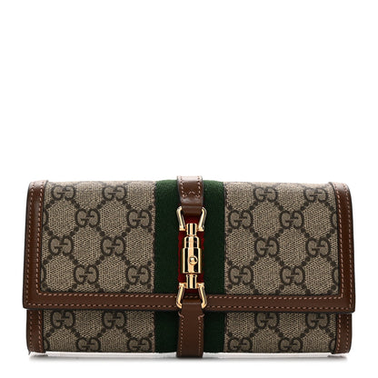 GG Supreme Monogram Azalea Calfskin Web Jackie 1961 Chain Wallet Beige Ebony Brown Sugar