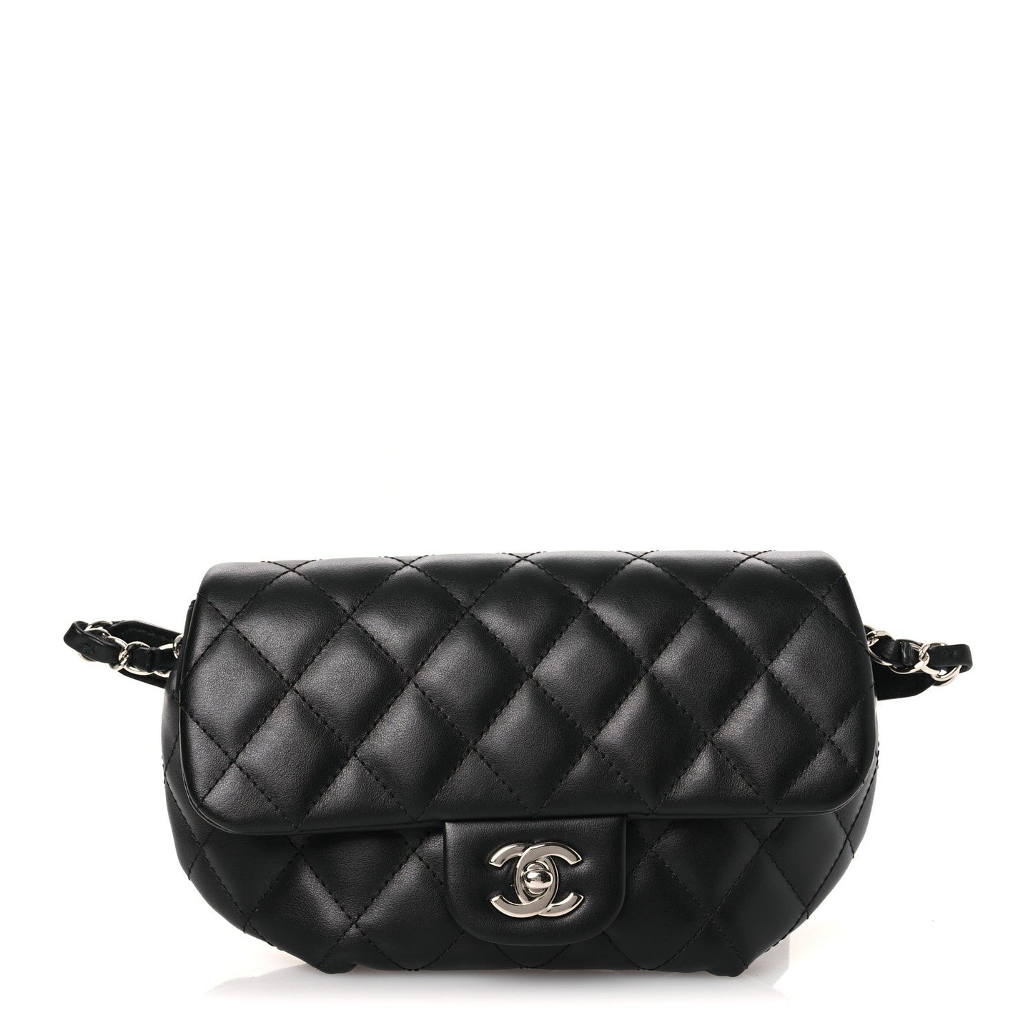 Calfskin Quilted CC Uniform Flap Belt Bag Black