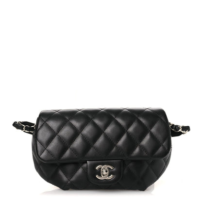 Calfskin Quilted CC Uniform Flap Belt Bag Black