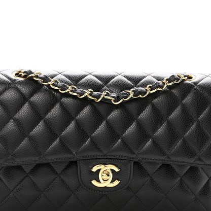 Caviar Quilted Medium Double Flap Black