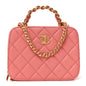 Lambskin Quilted Top Handle Small Vanity Case Pink