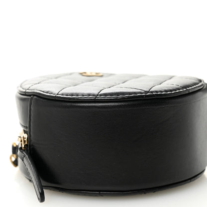 Lambskin Quilted Round Clutch With Chain Black