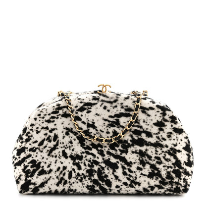 Lambskin Pony Hair Printed Clutch With Chain Black White