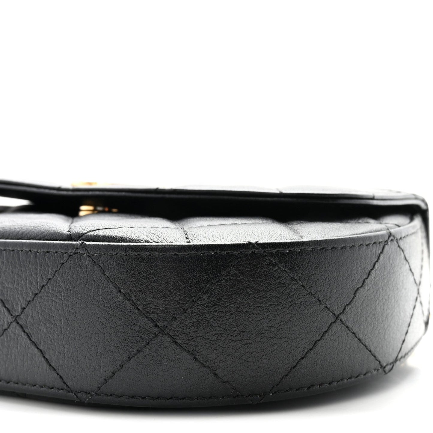 Shiny Aged Calfskin Quilted Top Handle Clutch With Chain Black