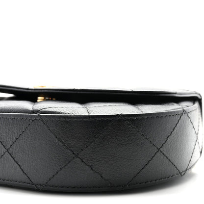 Shiny Aged Calfskin Quilted Top Handle Clutch With Chain Black