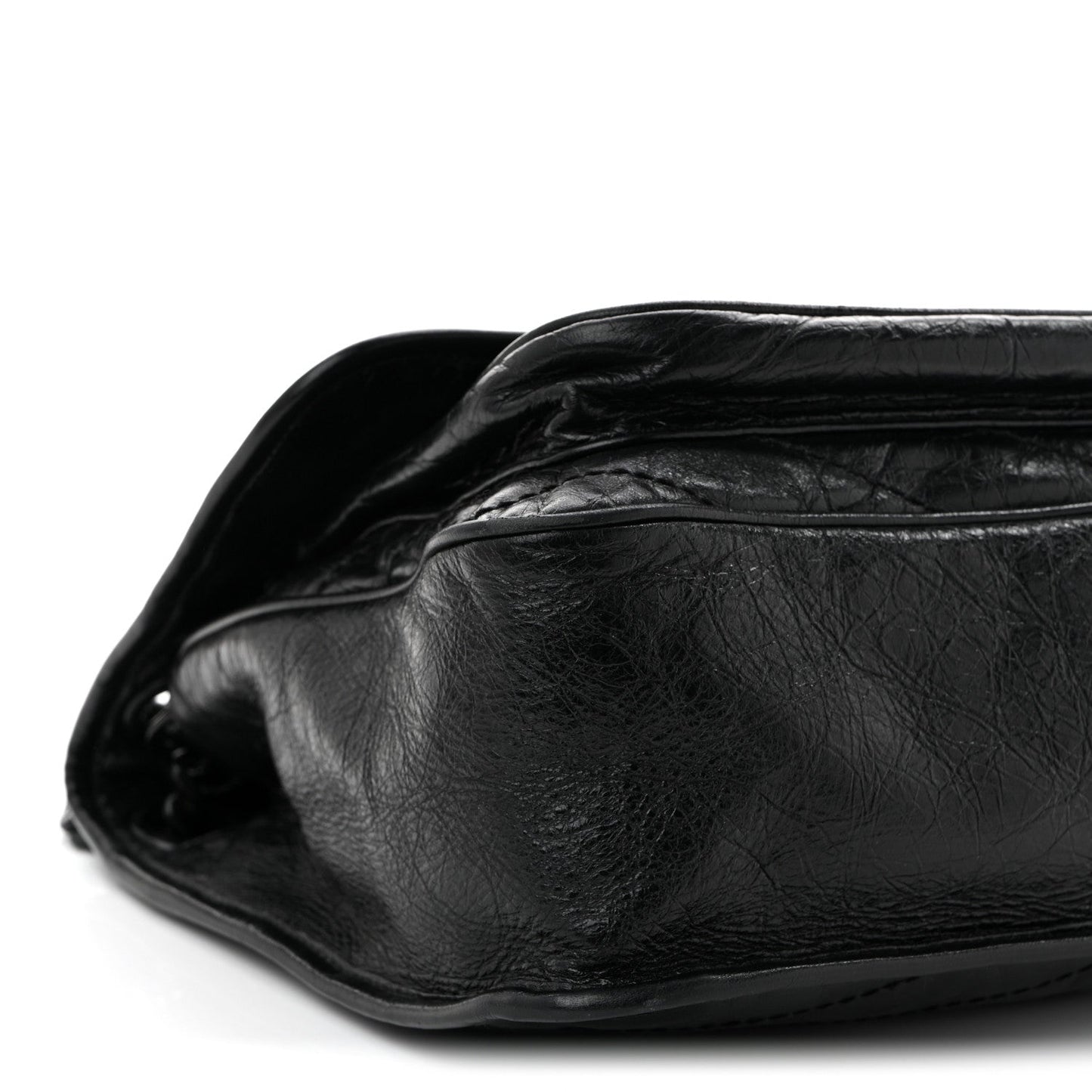 Crinkled Calfskin Matelasse Monogram Medium Niki Chain Satchel Black
