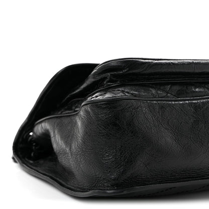 Crinkled Calfskin Matelasse Monogram Medium Niki Chain Satchel Black