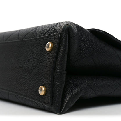 Caviar Diamond Stitched Top Handle Flap Black